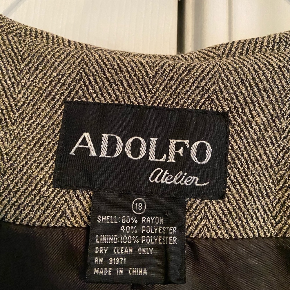 Vintage Adolfo Atelier Tan Women’s Suit Plus Size 18 80’s 90’s Fall - Picture 3 of 3